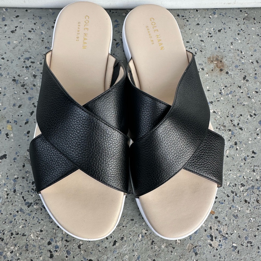 Cole Haan Black and Cream Slide Sandals